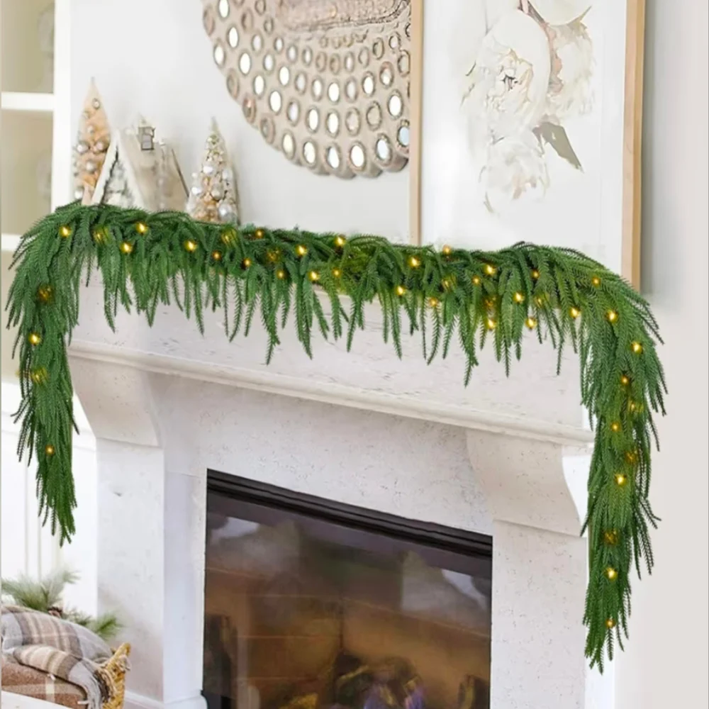 2 Pack 6ft Norfolk Pine Garlands With Lights